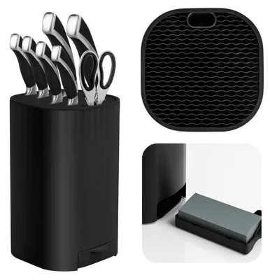 Image de Bloc à couteaux sans couteaux, support universel pour couteaux avec affûteur, noir, amovible, avec égouttoir