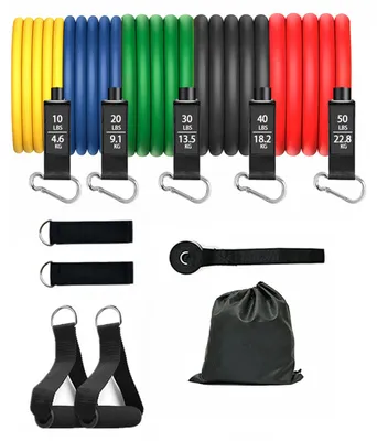 Produktbild von 11-teiliges Widerstandsband-Set, Stretch-Übungsbänder mit Griffen, Heim-Fitnessstudio-Trainingsbänder bis 45 kg (100 lbs) für Physiotherapie und Krafttraining