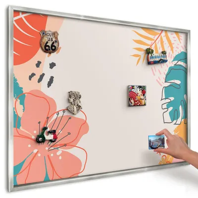 Produktbild von Magnettafel 100x70 cm in einem silbernen Rahmen - Magnetische Metalltafel, Magnetpinnwand zur Wandmontage für Wohnzimmer, Küche, Flur, Kinderzimmer und Büro - Moderne Natur