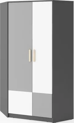 Produktbild von Furniture24 Eckkleiderschrank POK P01, Eckschrank, 2 TürigerDrehtürenschrank mit 2 Kleiderstangen und 8 Einlegeboden