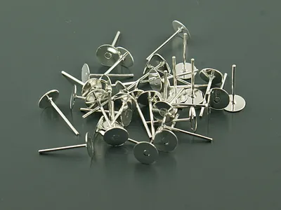 Produktbild von Vintageparts Ohrstecker silberfarben 6 mm Klebepad, 40 Stück