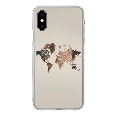 Produktbild von MuchoWow® Handyhülle Schutzhülle Hülle für iPhone X Weltkarte - Holz - Braun Silikon Softcase Handy Hülle - Handyhülle