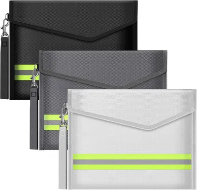 Produktbild von 3 feuerfeste Taschen (20 x 14 cm) für Dokumente, Reisepass, Bankkarte, Wertsachen, wasserdicht