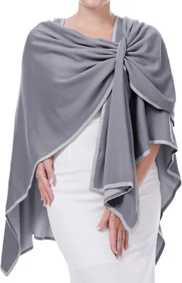 Productafbeelding van DiaryLook Damesponcho, lange kasjmierponcho, elegante grijze sjaal/poncho
