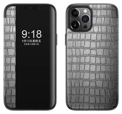 Produktbild von Für Apple iPhone 12 Pro Max 6.7 Handy Tasche Silber Krokodil Design Hülle Etuis