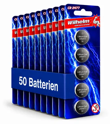 Produktbild von Lithium-Knopfzelle CR2477 3V 1070 mAh, ø24x7,7mm, 50 Stück Vorratspack, KI-generiertes Bild