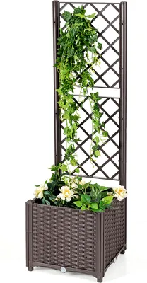 Produktbild von COSTWAY Blumenkasten mit Spalier und Selbstbewässerung, Hochbeet für Kletterpflanzen 40x40x135cm
