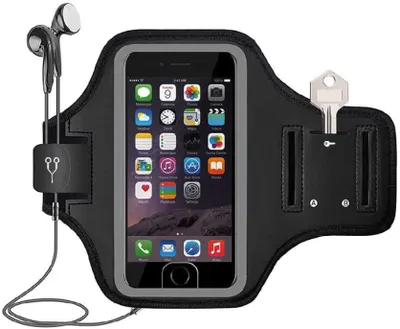 Produktbild von Sportarmband Handy - 15,7–17,3 cm - Verstellbares Laufarmband - Wasserdicht - Reflektierend - mit Fächern für Schlüssel und Karten
