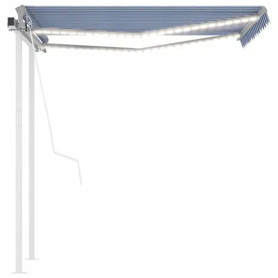 Image de vidaXL Store automatique avec capteur de vent à LED, 3,5 x 2,5 m, bleu et blanc