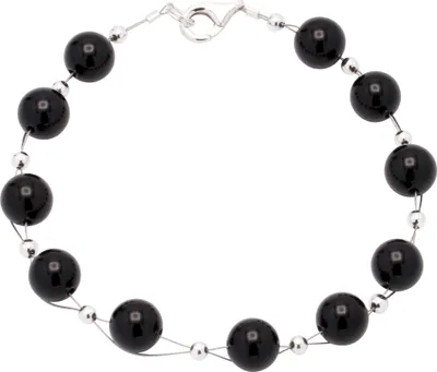 Produktbild von Armband aus echtem Onyx & 925 Silber schwarz klassisch Armkette Damen
