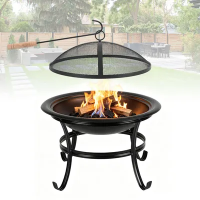 Productafbeelding van Eikuavons vuurkorf, diameter 55 cm, met vonkenscherm, grillrooster en schuifhaak, buitenvuurplaats van ijzer voor tuin en terras, zwart