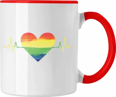 Produktbild von Trendation - Regenbogen Tasse Geschenk LGBT Schwule Lesben Transgender Grafik Pride Herzschlag (Rot)
