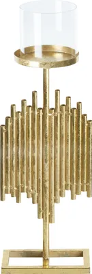 Produktbild von BELIANI Kerzenständer Gold Metall 53 cm mit Glaszylinder Glamour Design Handgefertigt Tischdeko Accessoire Dekoartikel Deko Haushalt & Wohnen
