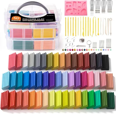 Productafbeelding van Art 50 Kleuren Polymeerkleiset, 1,4kg Ovengebakken Modelklei, 19 Kleigereedschap & 10 Accessoires, Niet Giftig & Anti-Aanbak Polymeerklei