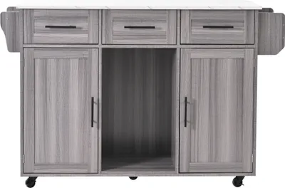 Produktbild von Merax Küchenwagen mit erweiterbarer Arbeitsplatte,Kücheninsel mit 3 Schubladen, Servierwagen Küchenschrank Küchentrolley, 139x46(71)x91,5 cm, Grau