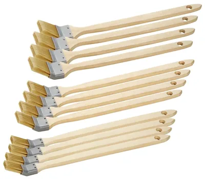 Produktbild von Eckenpinsel Set 12 teilig Heizkörperpinsel Pinselset mit 4x 25 mm + 4x 35 mm + 4x 50 mm Breite für schwer zugängliche Stellen mit langem Holzgriff