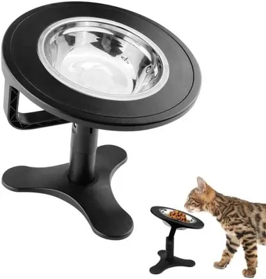 Produktbild von Erhöhter Katzennapf mit 15° Neigung ergonomischer Fressnapf Edelstahl abnehmbar höhenverstellbar für Katzen und kleine Hunde rutschfest