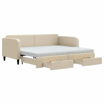 Obrázek produktu pro vidaXL Rozkládací denní postel se zásuvkami krémová 90x200 cm Látka