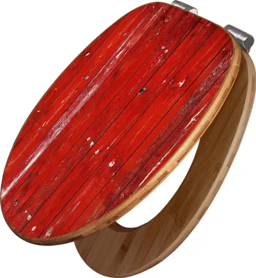 Produktbild von banjado Design WC Sitz Bambus Absenkautomatik - Rote Holzlatten - Toilettendeckel mit Absenkautomatik Holz/hochwertiger Bambus Klodeckel/WC-Sitz für alle gängigen Toiletten [TDB2 10748]