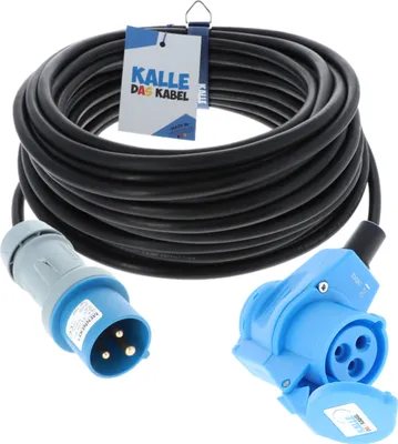 Produktbild von KALLE DAS KABEL Verlängerungskabel CEE-Stecker-Winkelkupplung 230V 16A IP44 3G 2,5 mm² 10 Meter Stromkabel Verlängerung Campingkabel