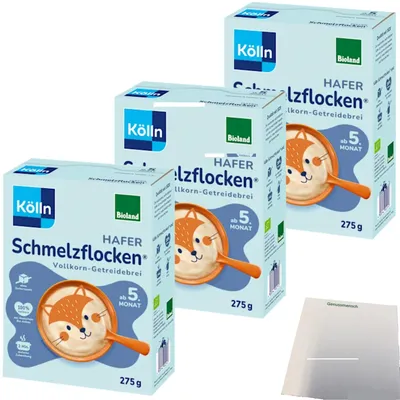 Produktbild von Kölln Schmelzflocken Hafer ab 5. Monat 3er Pack (3x275g Packung) + usy Block