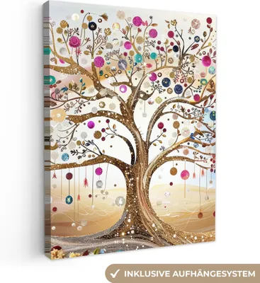 Produktbild von Leinwandbilder 60x80 cm - Baum des Lebens Gold, moderne Wandbilder für Wohnzimmer