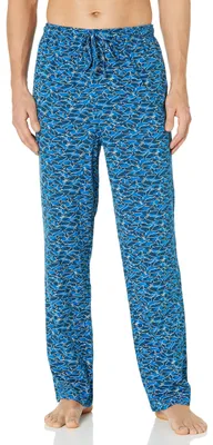 Immagine prodotto di Pantaloni da pigiama da uomo Essentials, in maglia di cotone, motivo "squalo" blu e bianco, taglia XS