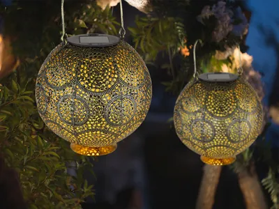 Produktbild von Orientalische Solarkugeln für den Garten, Outdoor Hängeleuchten Set Bodenleuchte