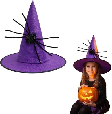 Zdjęcie produktu dla Czapka czarownicy dla dzieci - fioletowa, brokatowa - idealna na Halloween
