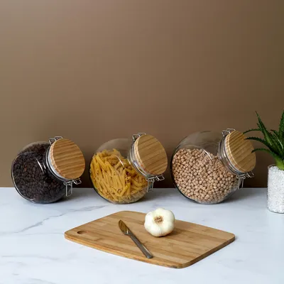 Produktbild von Rundes Vorratsglas mit Holzdeckel, 1,3 l