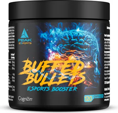 Immagine prodotto di Buffed Bullets - 120 capsule I 30 porzioni I Nootropics I eSports-Booster I senza caffeina I con Cognizin Citicolin I Pana