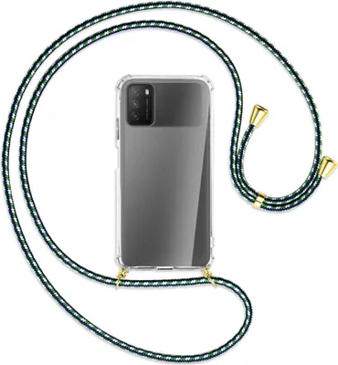 Produktbild von Handykette Backcover-Schutzhülle mit Band (Metall goldfarben) für Xiaomi Poco M3 - grün/blau/weiß