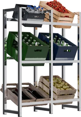 Produktbild von CLP Getränkekistenständer Stack aus Metall freistehend robust stabil chrom Größe 116x91x31 cm