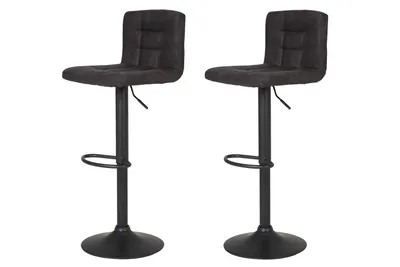 Produktbild von 2er Set Barhocker Amanda I - Microfaser Vintage Anthrazit - Trompetengestell Pulverbeschichtung grau - Höhenverstellbar - Belastbarkeit 120 kg