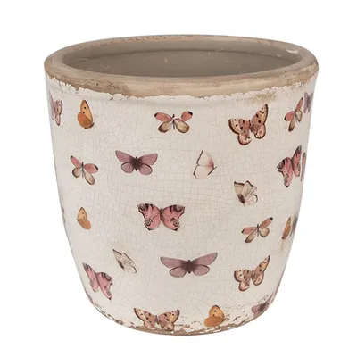 Produktbild von Clayre & Eef Blumentopf Ø 16x16 cm Beige Rosa Keramik Schmetterlinge