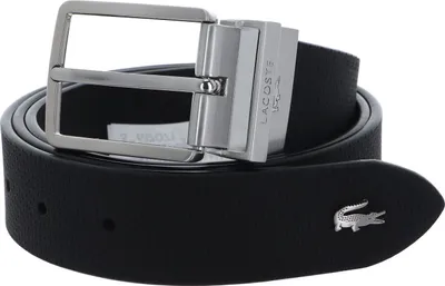 A black leather belt with a silver buckle, shown coiled.