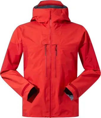 Rote Hardshelljacke "Mtn Guide Alpine Pro Jacket" von Berghaus mit Kapuze und zwei Brusttaschen.