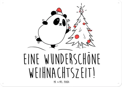 Produktbild von Mr. & Mrs. Panda Wandbild Panda Weihnachtszeit DIN A5 - Weiß - Geschenk, Schild, Blechschild, Blechtafel, Türschild, tafel