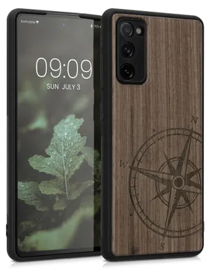 Produktbild von kwmobile Handyhülle für Samsung Galaxy S20 FE Hülle Holz - Case mit TPU Bumper - Stoßfestes Hardcase - Schutzhülle Cover in Dunkelbraun