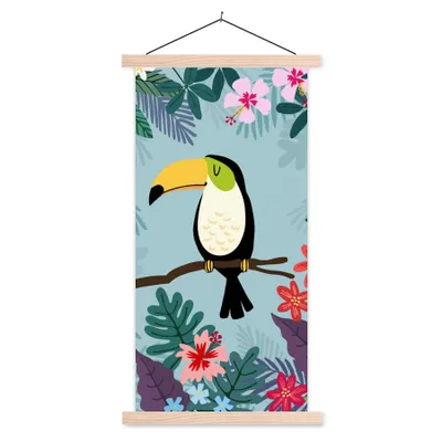 Produktbild von MuchoWow® Textilposter Tukan - Pflanzen - Kinder - Tiere - Kinder 40x80 cm mit holzfarbenen Rahmen - Wohnzimmer