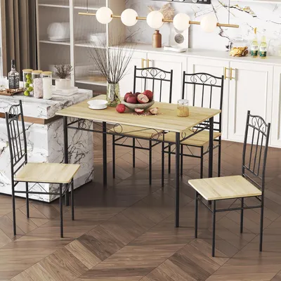 Produktbild von Esstisch mit 4 Stühlen Set, Essgruppe Buche/Schwarz, 109x69x75 cm