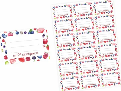 Produktbild von 72 Blanko Etiketten Früchte - mit Liebe selbstgemacht - 64 x 45 mm