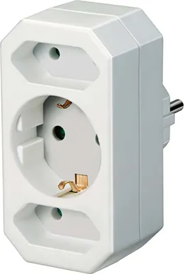Produktbild von Mehrfachsteckdosen, Steckdosenadapter 3-fach mit erhöhtem Berührungsschutz (2 x Euro-Steckdosen & 1 x Schutzkontaktstecker) weiß