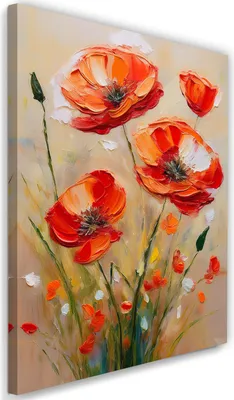 Image de Toile Peinture « Coquelicots rouges » 70 x 100 Feeby Rouge Image pour le mur, prête à être accrochée