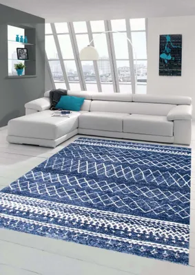 Image de Tapis design Tapis de salon moderne avec ornements en bleu crème Taille - 120 x 170 cm