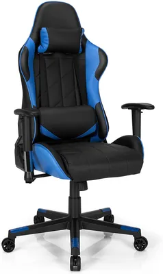 Produktbild von COSTWAY 360˚ Gaming Stuhl, Racing Style Drehstuhl mit Kopfstütze & Lendenkisse, Verstellbarer Neigungswinkel, ergonomischer Computerstuhl für Gaming, Zuhause, Büro (Blau)