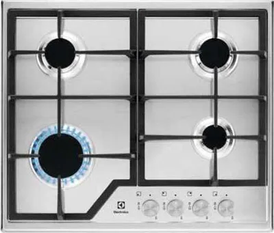 A top-down view of a four-burner gas stovetop.