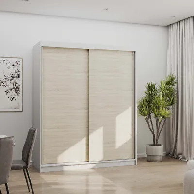 Produktbild von Schwebetürenschrank Kleiderschrank Schrank 160 cm Weiß/Sonoma Bono 04