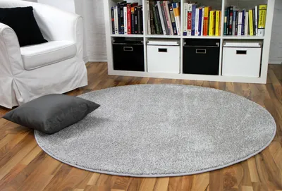 Produktbild von Hochflor Velours Teppich Mona Silbergrau Rund, Größe:160 cm Rund