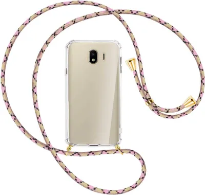 Produktbild von Handykette Backcover-Schutzhülle mit Band (Metall goldfarben) für Samsung Galaxy J4 2018 - rosa Karo